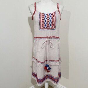 Anthropologie Laia Striped Embroidered Drawstring Tank Dress Size XS
